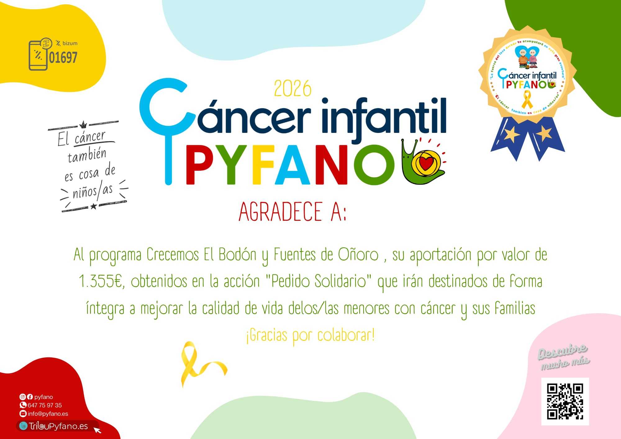 1355 euros en la iniciativa solidaria a favor de Pyfano del programa «Crecemos» en El Bodón y Fuentes de Oñoro