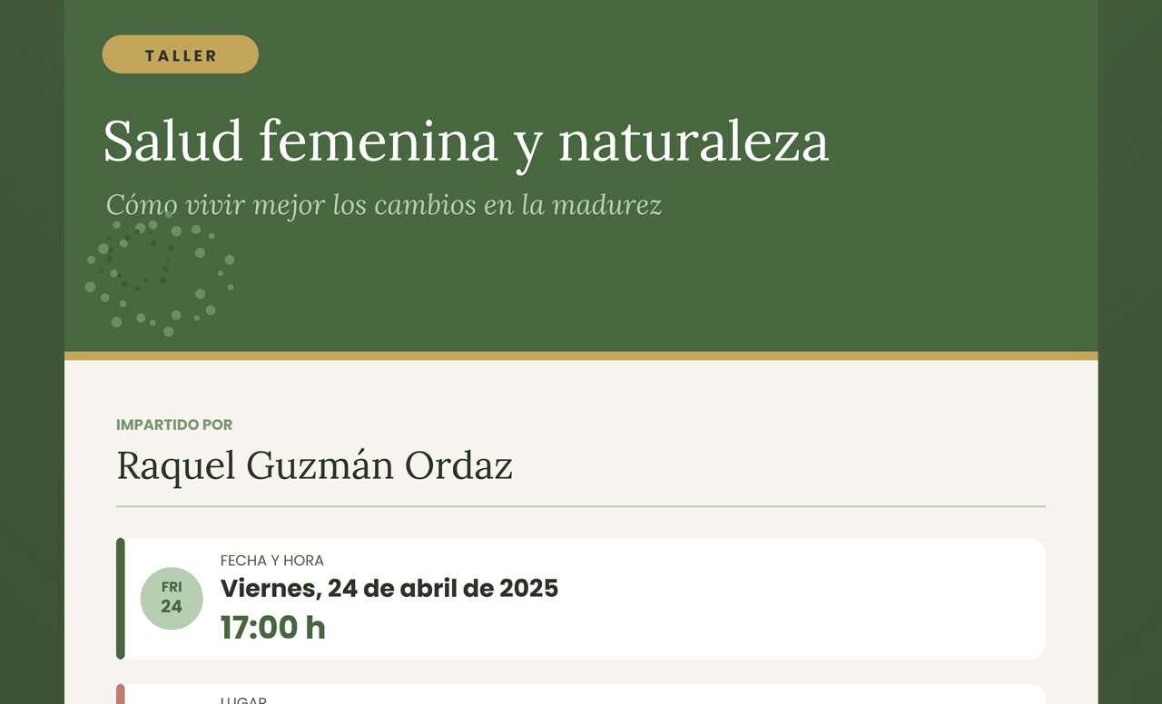 El Edificio UNED acogerá este viernes 24 un taller de salud femenina y naturaleza