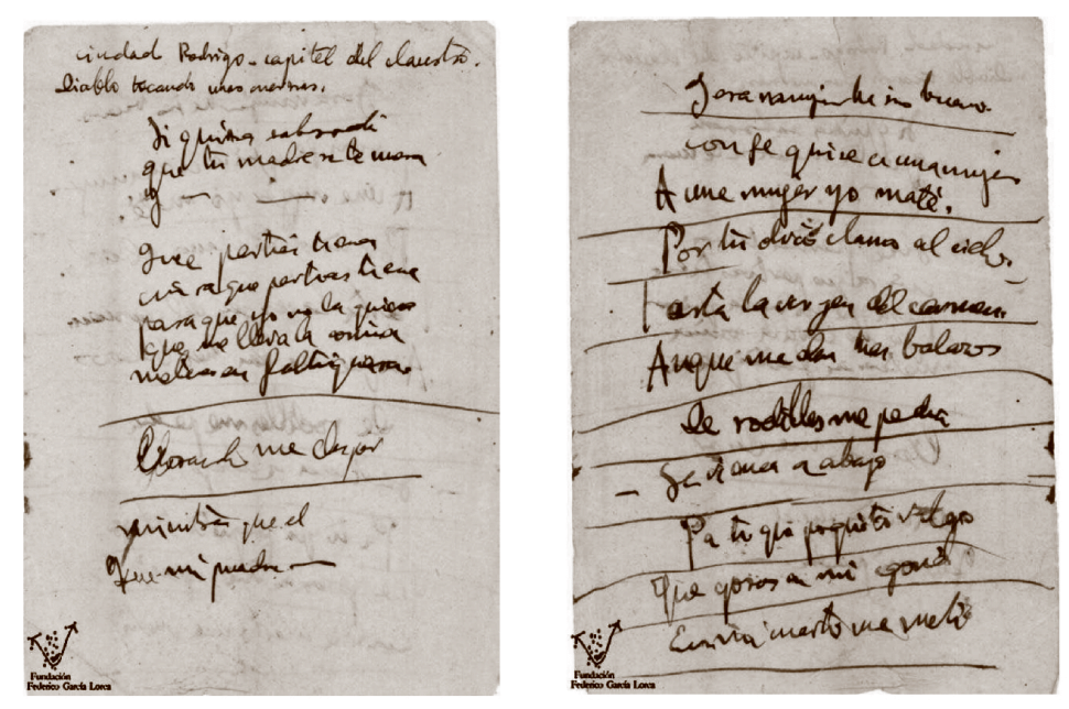 Manuscritos de Federico García Lorca con la referencia a Ciudad Rodrigo y al «diablo tocando unas cuernas». Fuente: El Tiempo Inventado, Isabel Bernardo